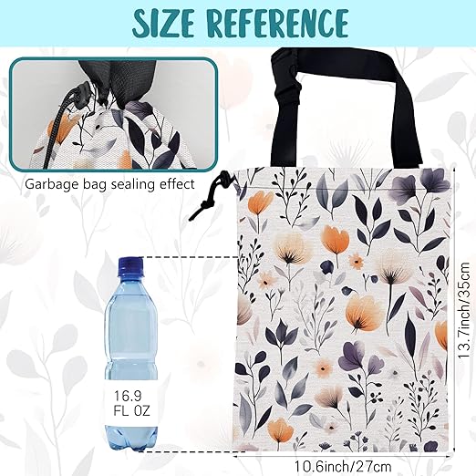Car Garbage Bag Colorful Wildflowers and Leaves Hanging Canvas Car Trash Bag Drawstring Car Back Seat Organizer for Car Back Front Seat Console with Adjustable Buckle