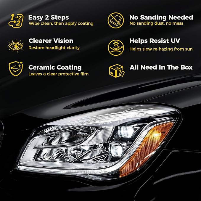Ceramic Car Headlight Restoration Kit, No Sanding, Removes Yellowing and Cloudiness, Restores Clarity to Like New Look, No Po