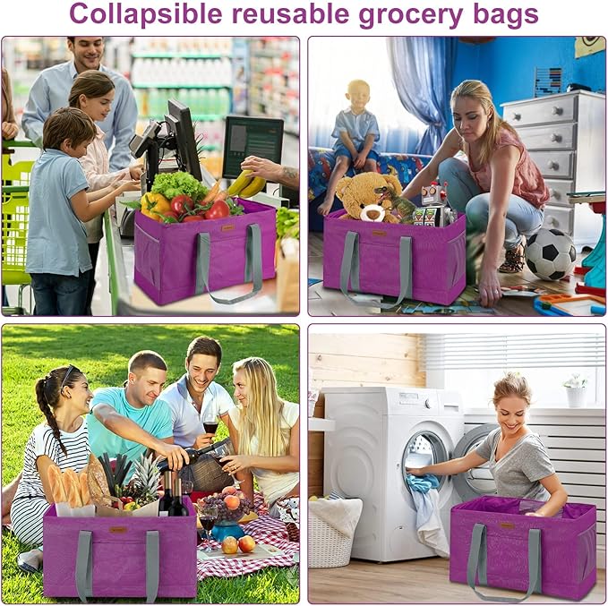 WONDAY Reusable Grocery Bags, Extra Large Utility Tote Bag for Women, Foldable Large Tote Bag Shopping Bags for Groceries, Storage, Picnic, Beach, Pool (RoseRed)