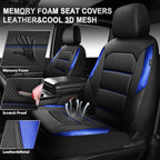 CAR PASS Memory Foam Leather Seat Covers,Air Cool Mesh Thick Car Seat Covers Front Seats Blue Leather Seat Covers for Cars Un