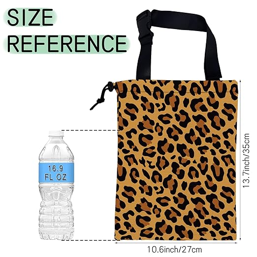 Brown Leopard Car Garbage Bag,Camouflage Waterproof Small Car Trash Bag Hanging Back of Seat,Drawstring Hanging Car Trash Bag with Adjustable Buckle for Car Accessories