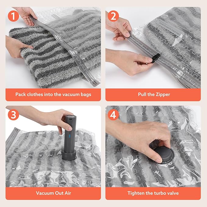 Travel Vacuum Bags with Wireless Charging Air Pump, 15 Pack Vacuum Seal Bags with 3 Sizes for Clothing Travel, Space Saver fo