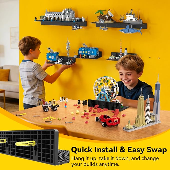 BlissBox 8-Pack Large Display Shelves for Wall Compatible with Lego Building Bricks, 11.3x6.3inch Dual-Sided 36x20 Studs for 