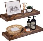 INHABIT UNION Rustic Brown Floating Shelves for Wall，24in Wall Mounted Display Ledge Shelves Perfect for Bedroom, Bathroom, L