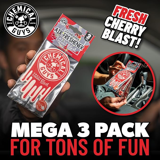 Chemical Guys Hanging Air Freshener, Fresh Cherry Scent 6 Pack, Great for Cars, Trucks, SUVs, RVs, Home, Garage, Workspace, D