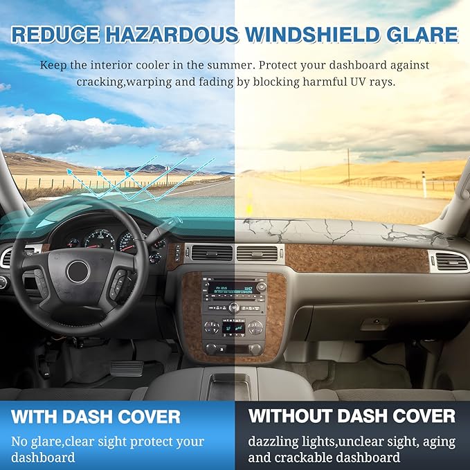 FIILINES Dash Cover for 2007-2014 Tahoe Suburban/GMC Yukon XL, 2007-2013 Avalanche Silverado 1500 2500 3500 LTZ/GMC Sierra SL
