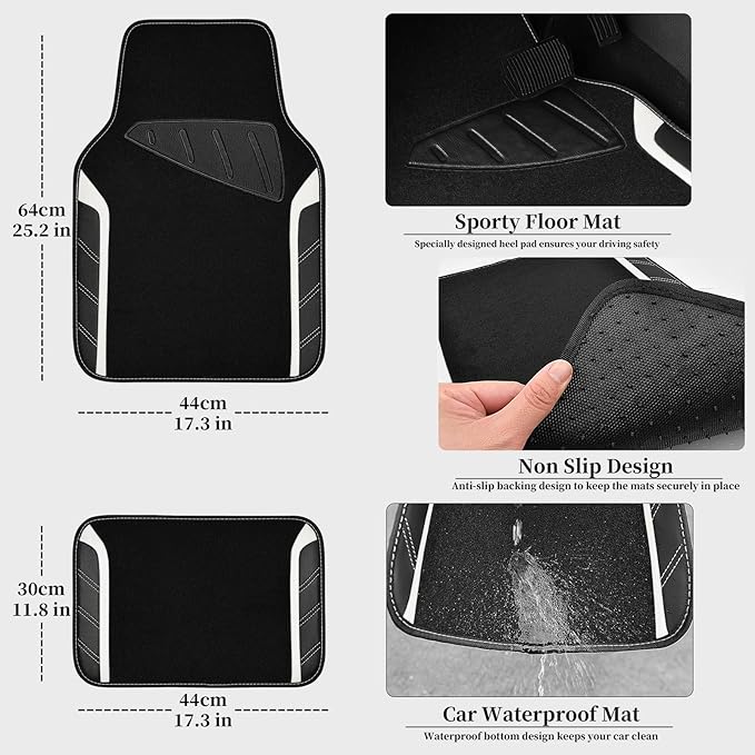 CAR PASS Leather Steering Wheel Cover and Waterproof Car Floor Mats, Microfiber Universal Car Combo Fit for 95% Sedan SUV Van