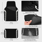 CAR PASS Leather Steering Wheel Cover and Waterproof Car Floor Mats, Microfiber Universal Car Combo Fit for 95% Sedan SUV Van