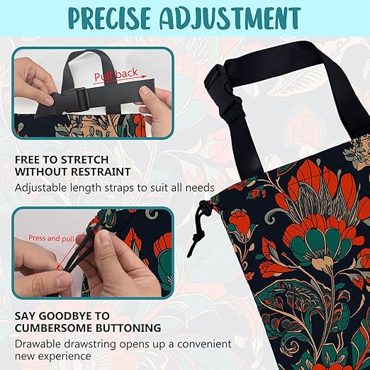 Car Garbage Bag Abstract Red and Green Flowers Hanging Canvas Car Trash Bag Drawstring Car Back Seat Organizer for Car Back Front Seat Console with Adjustable Buckle