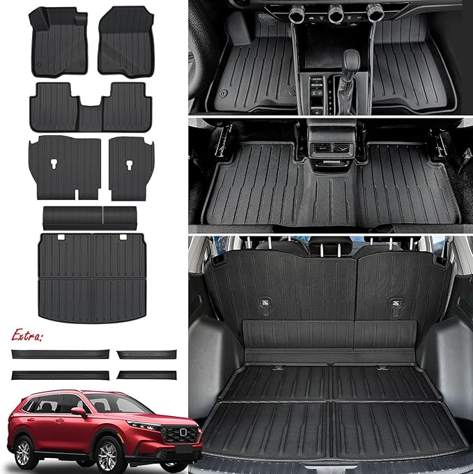 Floor Mats Cargo Mat Set for Honda CRV 2026 2025 2024 2023 Car Mat Accessories(Include Hybrid), All Weather TPE Cargo Liner Door Sill Protectors for CR-V Gas Hybrid(Full Set Mats)