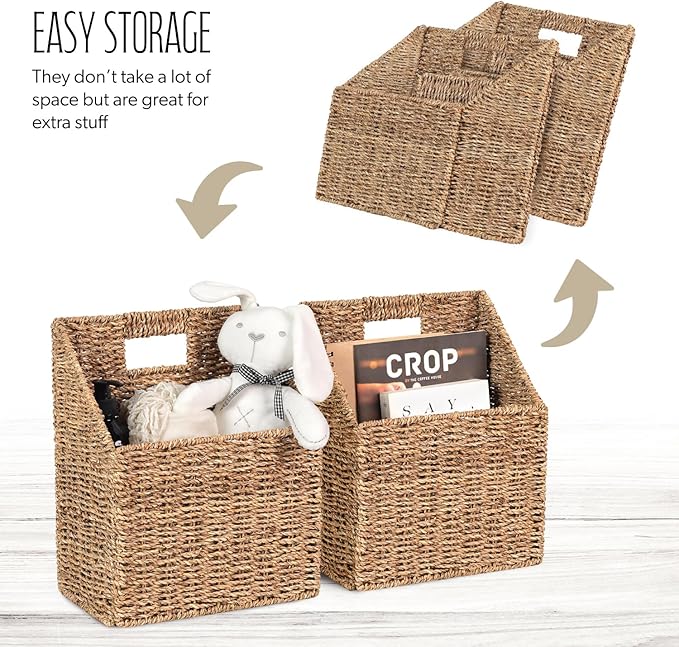 Wicker Hanging Storage Basket (10,5"Lx6,5"Wx13"H), Set of 2 Wall Baskets, Water Hyacinth Baskets, Wall Decor Hyacinth Basket 