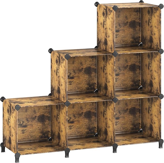 SONGMICS 6 Cube Storage Organizer, Modular Bookshelf, DIY Closet Organizers and Storage, Plastic Stackable Shelves, 14.6 x 13