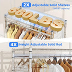 Simple Trending Heavy Duty Clothes Rack Clothing Rack with Wheels and 4 Hanging Rods, Adjustable Rolling Garment Racks, Load 