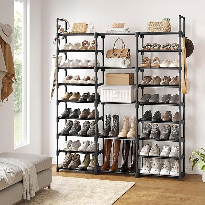 WOWLIVE 9 Tiers Large Shoe Rack Storage Organizer for Closet 50-55 Pairs Shoe Tower Unit Shelf Stackable Shoe Rack with Metal