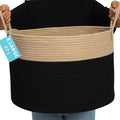 OrganiHaus Large Woven Storage Basket for Blankets and Toys 20" x 13" Inch, Rope Laundry Basket with Handles, Cushions & Pill
