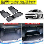 TPE Floor Mats for 2021-2026 Kia K5 (Only FWD Models) Sonata Hybrid 2020-2026 All Weather Car Floor Liners Fit Hyundai Sonata Accessories Black