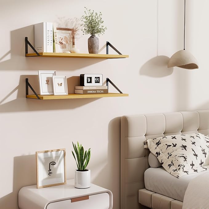 Deep Floating Shelves for Wall,30" Wx10 D Wood Floating Shelf Set of 2,Sturdy Metal Bracket Wide Display & Storage,Wall Mount