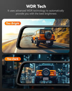 WOLFBOX G840S 12" 4K Mirror Dash Cam Backup Camera, 5.8GHz WiFi Smart Rearview Mirror for Cars & Trucks, Front and Rear View 