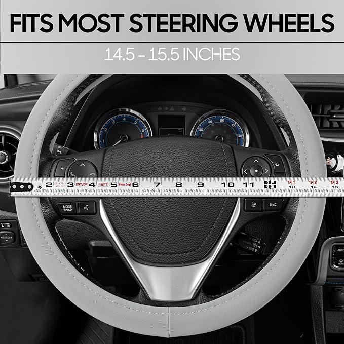BDK Ultra Soft Gray Steering Wheel Cover, Unisex Car Accessories Non-Slip Comfy Soft Grip Faux Leather Auto Steering Wheel Cover for Cars Trucks Vans SUVs - Fits Standard 15" Inch Steering Wheels