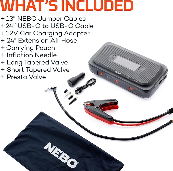 NEBO Assist Air 2500XP+ Jump Starter and Air Compressor | 4-in-1 2500 Amps Car Jump Starter, Air Compressor 150 PSI,