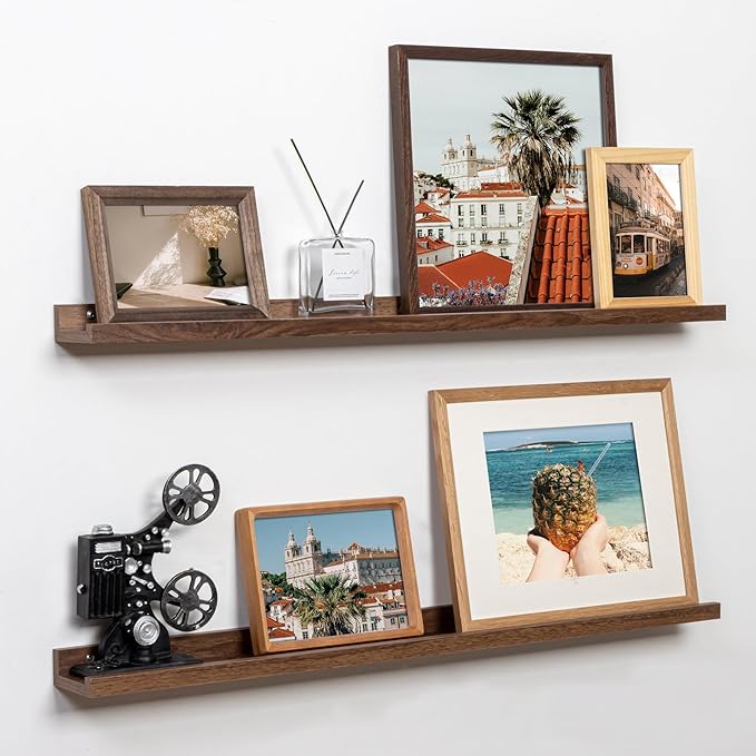 Fun Memories Picture Ledge Shelf, 32 Inch Floating Shelves Set of 2, Large Nursery Book Shelves for Toys Storage, Kids Booksh