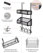 Over The Door Hooks Organizer Storage - Over The Door Hanger for Coat Rack, Storage with 12 Hook & 2 Mesh Baskets, for Bathro