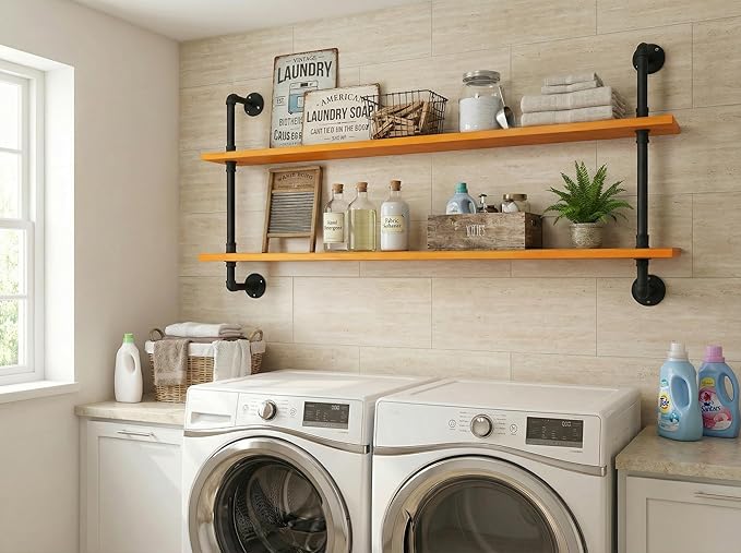 Industrial Pipe Shelving Shelf Rustic Wood Wall Shelves Industrial Floating Shelves for Wall 48 Inch Farmhouse Bookshelf Pipe