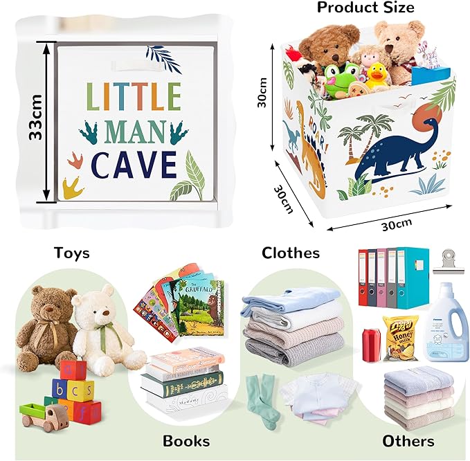 Clastyle 3 pcs Dinosaur Cube Storage Unit Boxes Volcano Kallax Box for Shelves Parents Storage Baskets for Book Clothes Toy O