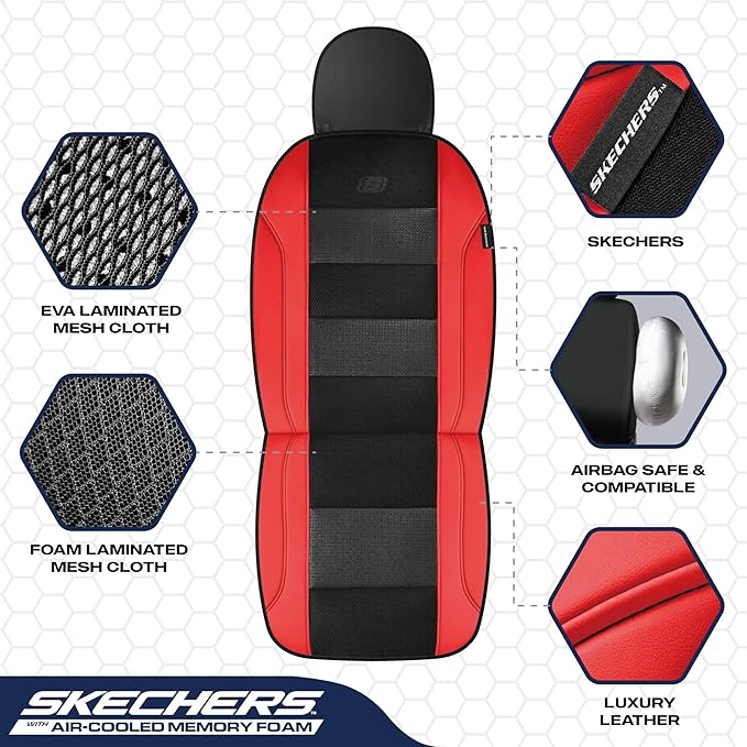 Skechers Men’s Seat Covers, Air-Cooled Memory Foam Car Seat Covers Front Seats, Airbag Compatible,Universal Fit for Most Cars
