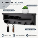 Nekon Key Holder Wall Mount, Wall Organizer Shelf with 5 Key Hooks, Room Decor for Home and Apartment Essentials, Black