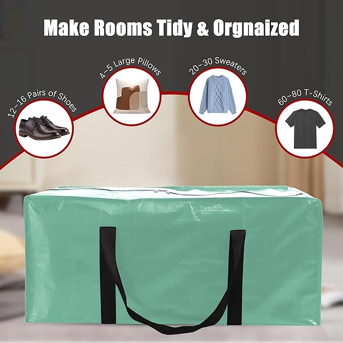 Extra Large Moving Bags with Zippers & Carrying Handles, Heavy-Duty Storage Tote for Space Saving Moving Storage, Fold Flat, 