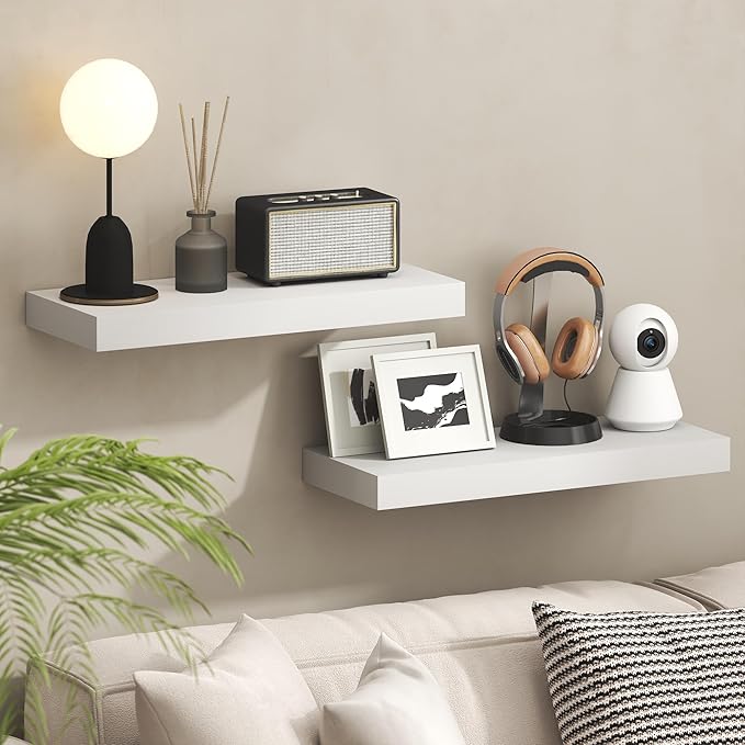 Furinno Tanna Floating Shelves for Wall Set of 2, 9 x 24 Wall Shelf, Wall Mounted Floating Shelf with Invisible Bracket, 2-in