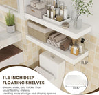 Deep Floating Shelves | 36 Inch White Floating Shelves Set of 2 | 12 Inch Deep Rustic Wood Shelves for Wall | 36" W x 12" D W