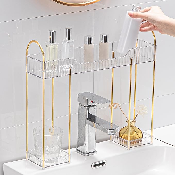 YCIA&DONE Bathroom Countertop Organizer Over The Faucet, Narrow Counter Organizers Above Sink, Table Mounted Shelf for Kitche