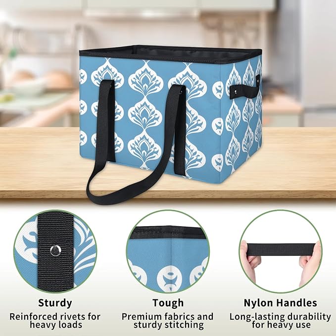 Reusable Grocery Bags Heavy Duty Shopping Bags Foldable Large Tote Bags with Long Handles & Hard Bottom