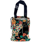 Black Cats Car Trash Bag,Tropical Flowers Hanging Drawstring Car Garbage Bag,Waterproof Canvas Car Back Seat Organizer with Adjustable Buckle,for Vehicles,SUVs,Camping,Road Trips