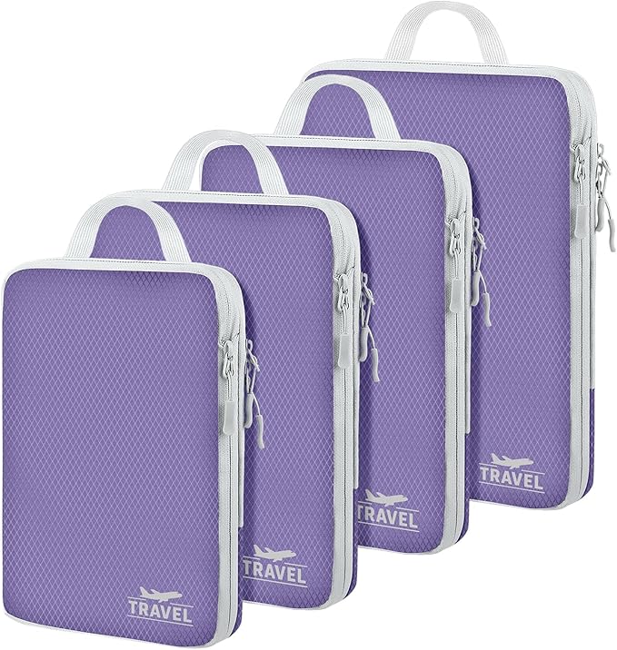 4 Set Compression Packing Cubes, Suitcase Organizer, Lightweight Travel Essentials, Compression Bags For Travel Accessories L