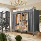 YTLEMON Heavy Duty Wardrobe Closet with Cover, Metal Rolling Clothes Rack, Foldable Portable Closet Organizer System Freestan