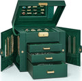 AKOZLIN 4-Tier Jewelry Box Leather Jewelry Storage Organizer with 3 Drawers Lockable for Women Girls Ring Necklace Earring Br
