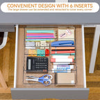 Yieach Expandable Desk Drawer Organizer Tray,1.8 Inch High Junk Drawer Organizer for Kitchen,Clear Shallow Office Drawer Orga
