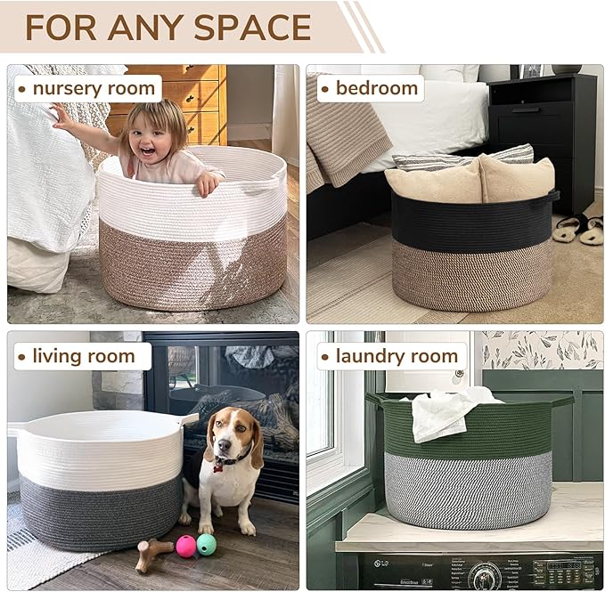 INDRESSME Large Storage Baskets for Organizing, 21.7 x 13.8 Blanket Basket Living Room Dog Toy Bin, Woven Laundry Basket for 