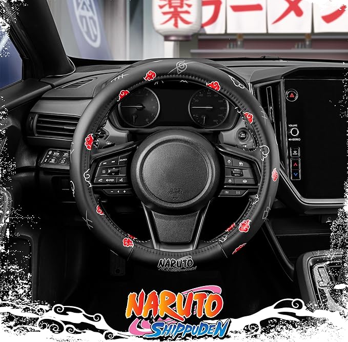 Naruto Shippuden Car Steering Wheel Cover, 15 Inch Anime Steering Wheel Cover, Cushioned Soft Comfortable Cover Anime Car Accessories for Men Women, Akatsuki