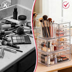 ShineMe Clear Makeup Organizer with 9 Drawers, 3 Tier Stackable Makeup Storage Organizer with Rotating Brush Holder, Acrylic 