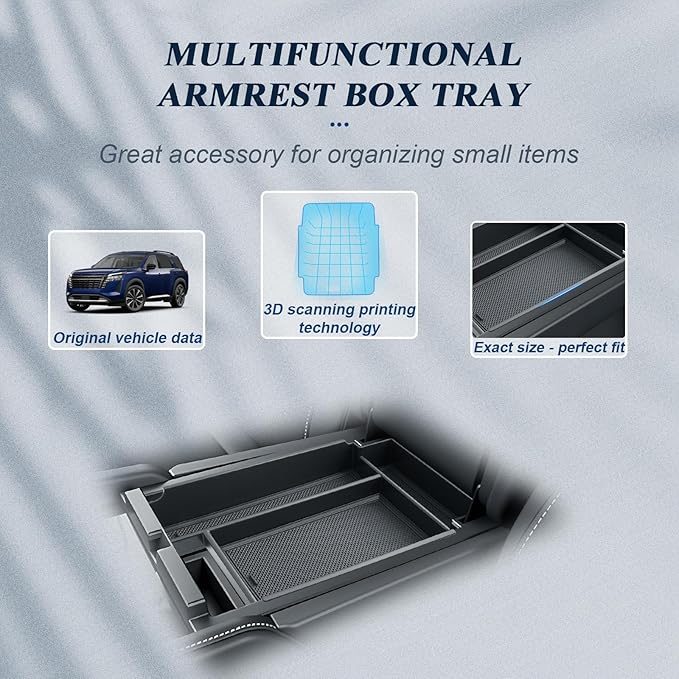BIBIBO 2Pack for 2026 Pathfinder Center Console Organizer 2026 Nissan Pathfinder Console Armrest Insert Tray +Under Central Organizer Tray 2026 Nissan Pathfinder Accessories