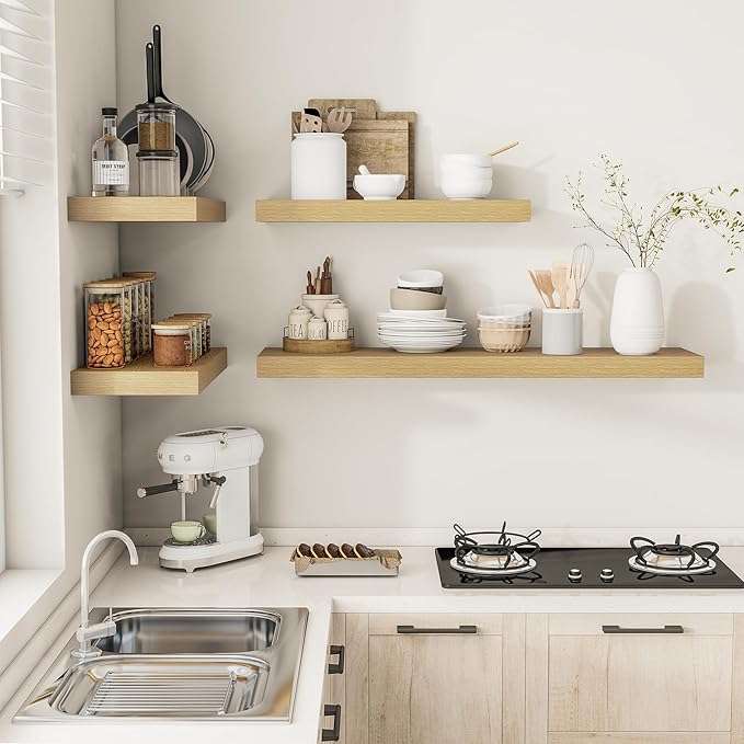 Vivelove 12 Inch Deep Floating Shelves 47.2 inch Long, 2 Inch Thick Wall Shelves with Invisible Brackets, Shelf for Bedroom B