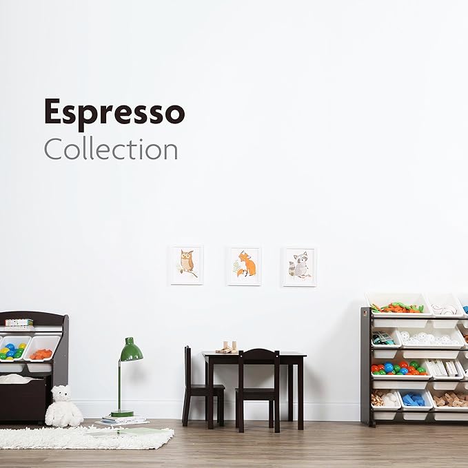 Humble Crew 4-Tier Kids Bookshelf, Espresso Wood/White - Premium Book Shelf for Kids Rooms with Four Deep Pockets - Toddler S