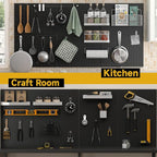 74PCS Pegboard Wall Organizer, 4 Pack Metal Pegboard Panels with 70 Hooks, 32" x 24" or 64" x 12" Black Peg Board for Walls, 