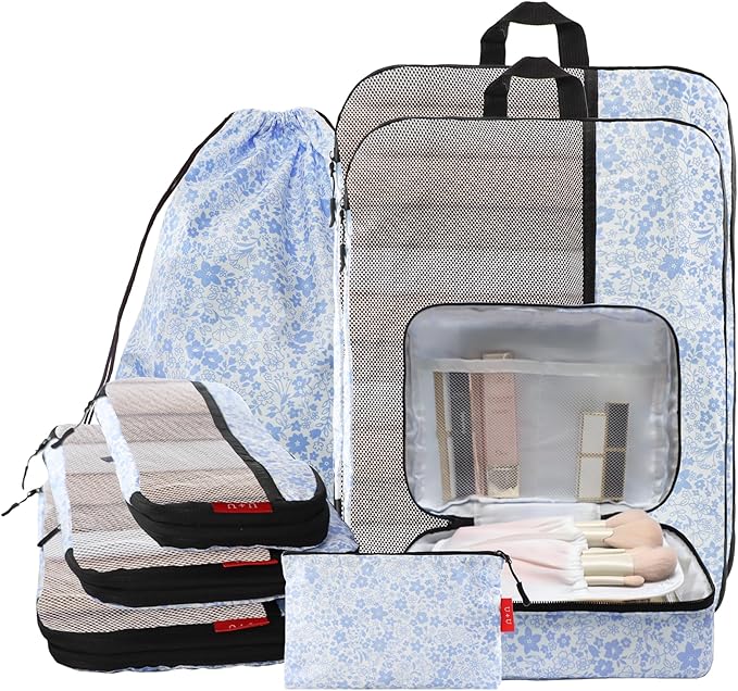 U+U 8 Set Compression Packing Cubes - Ultralight Travel Organizers with Laundry Bag and Cosmetic Bag, Space-Saving Suitcase O
