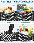Capolo Car Trash Can with Lid, Leakproof Car Trash Bag Hanging Waterproof Automotive Garbage Can with Storage Pockets Mini Vehicle Trash Bin for Back/Front Seat(Black Checkerboard,3 Gallon)