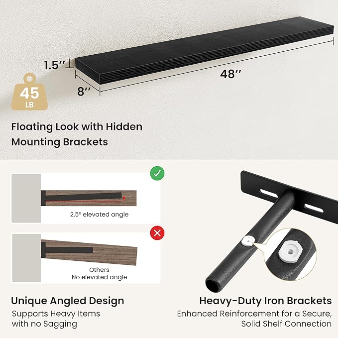 Fun Memories Floating Shelves for Wall, Rustic Wood Wall Mounted Shelves for Bathroom, Bedroom, Living Room & Kitchen, Storag